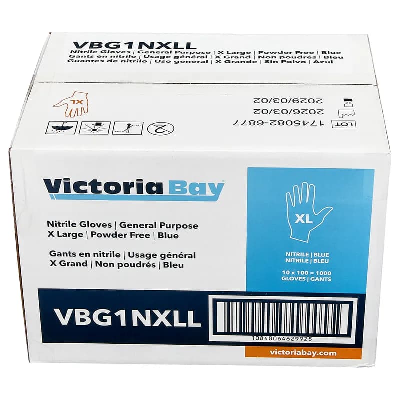 Victoria Bay Food Service Gloves XL Blue Nitrile Disposable Powder-Free 100 Count/Box 10 Box/Case 1000 Count/Case