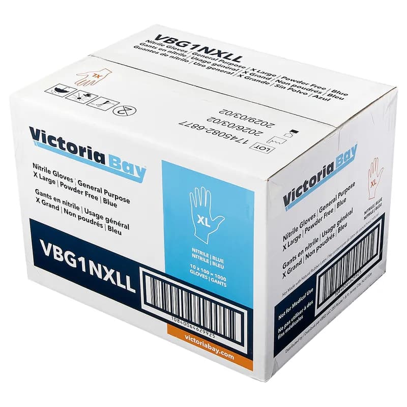 Victoria Bay Food Service Gloves XL Blue Nitrile Disposable Powder-Free 100 Count/Box 10 Box/Case 1000 Count/Case