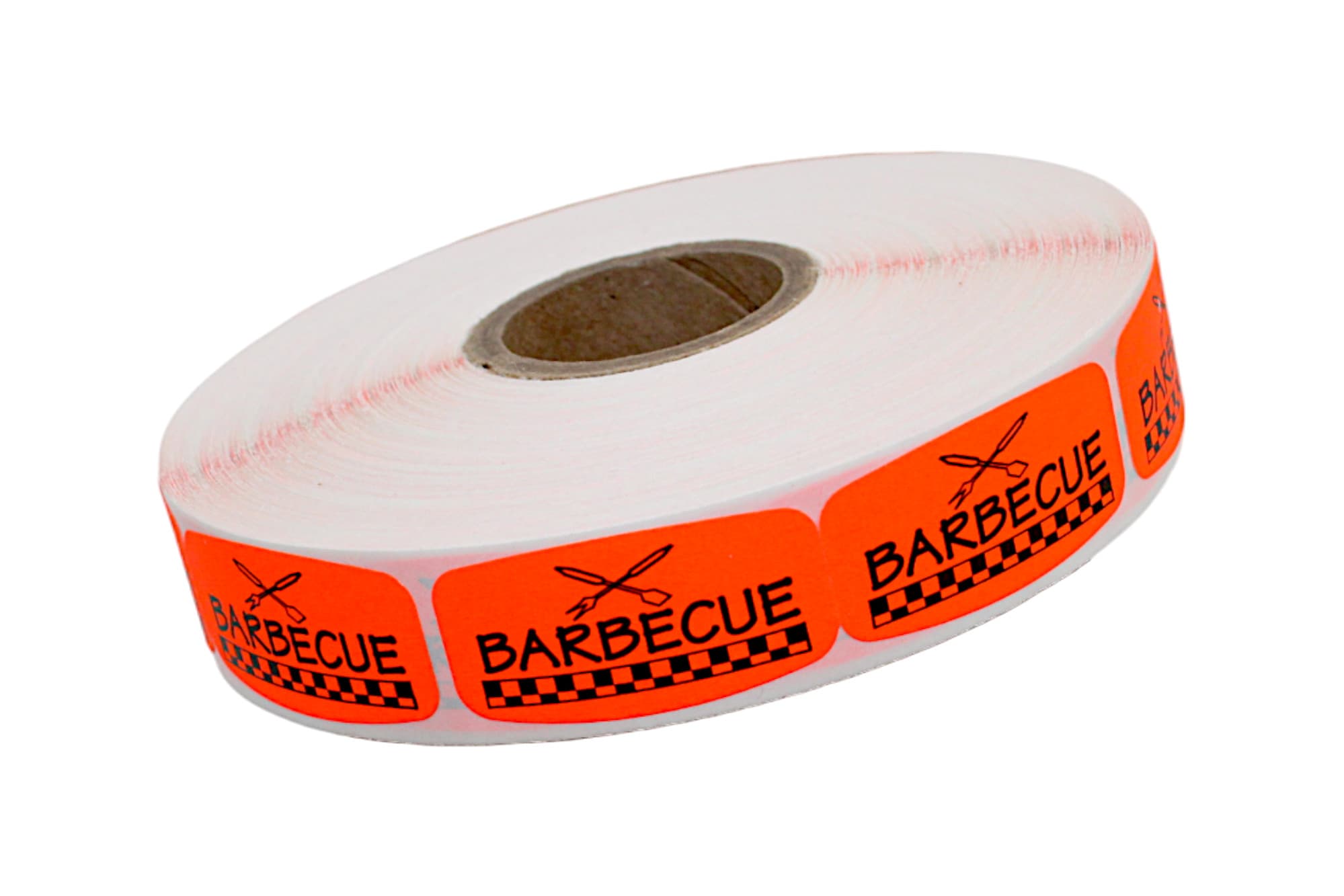 Barbeque Label Black Fluorescent Red Short Oval 1000 Count/Roll 50 Rolls/Case 50000 Count/Case