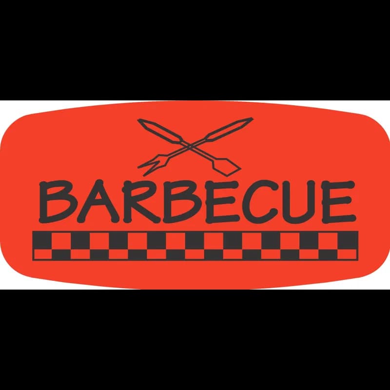 Barbeque Label Black Fluorescent Red Short Oval 1000 Count/Roll 50 Rolls/Case 50000 Count/Case
