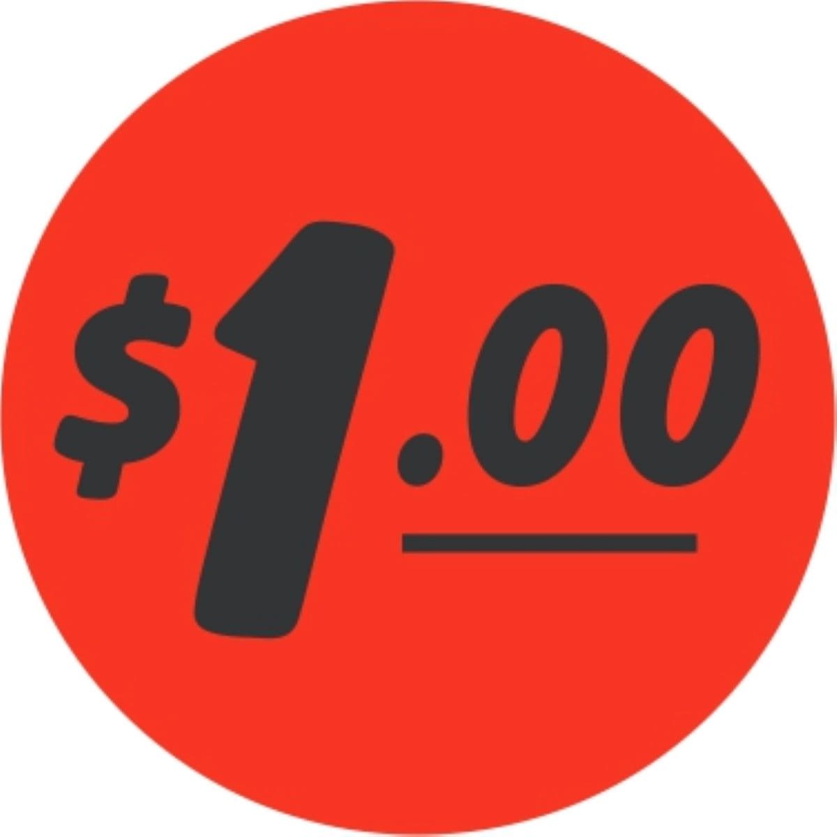 1 Price Label 1.25 IN Black Fluorescent Red Circle 1000 Count/Roll 50 Rolls/Case 50000 Count/Case