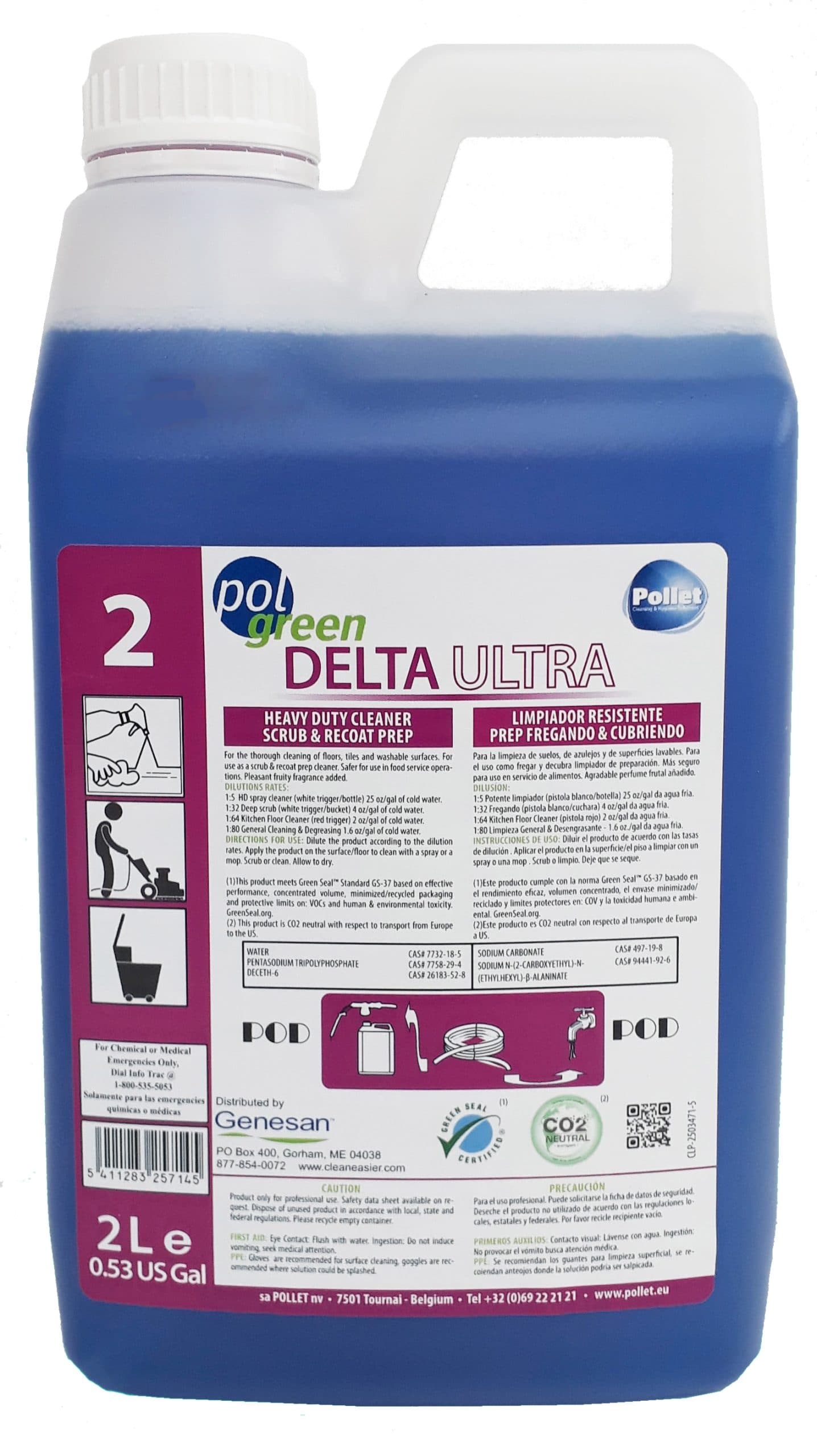 DELTA ULTRA #2 Power Fruity Scent Cleaner & Degreaser 1 L Butyl Alkaline 6/Case