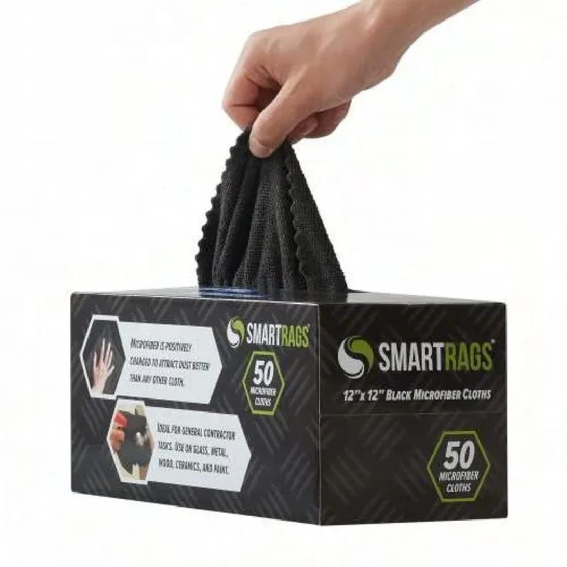 HOSPECO® Smart Rags Cleaning Rag 12X12 IN Microfiber Black 18 Gram Seamless Lint-Free Economy 50 Count/Box 8 Box/Case