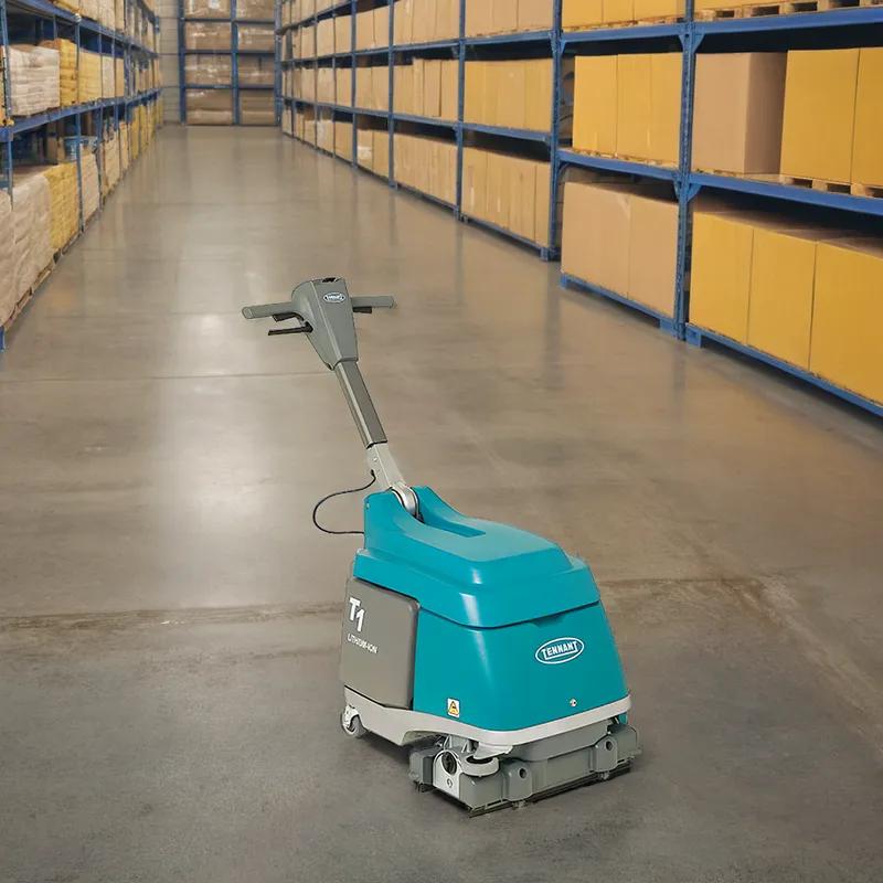 Tennant T1 Commercial Use Floor Scrubber 15IN Teal With 15IN Head Walk Behind AGM Battery 1/Each