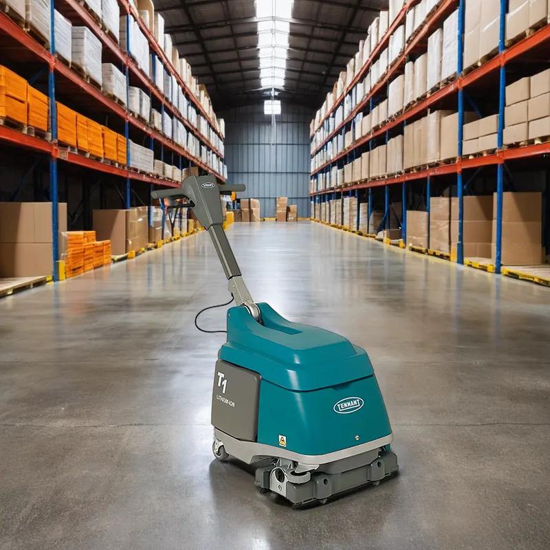 Tennant T1 Commercial Use Floor Scrubber 15IN Teal With 15IN Head Walk Behind AGM Battery 1/Each