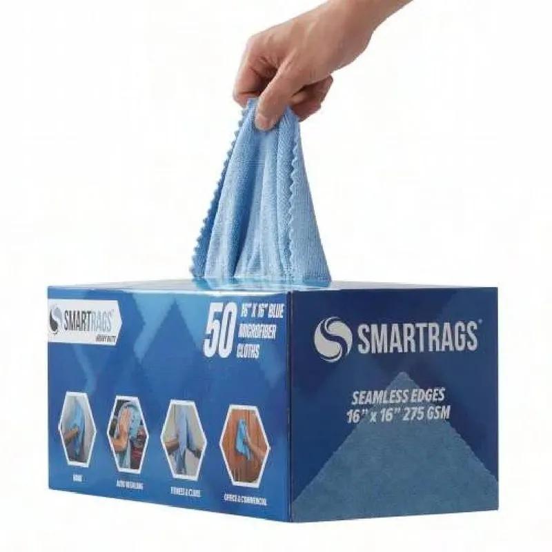 HOSPECO® SmartRagsXL Cleaning Cloth 16X16 IN Heavy Duty Microfiber Blue 45 Gram Seamless 50 Count/Box 8 Box/Case