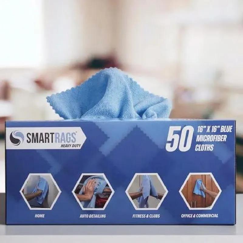 HOSPECO® SmartRagsXL Cleaning Cloth 16X16 IN Heavy Duty Microfiber Blue 45 Gram Seamless 50 Count/Box 8 Box/Case