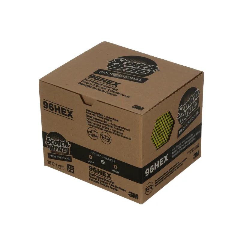 Scotch-Brite™ 96HEX Scouring Pad 5.75X5 IN Heavy Duty Fiber Green Yellow Hexagon Dual Purpose Dishwasher Safe 15/Case