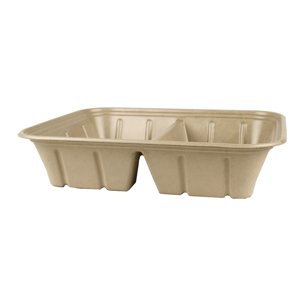 Serving Tray 12.8X10.4X2.8 IN 2 Compartment PLA Pulp Fiber Kraft Rectangle 200/Case