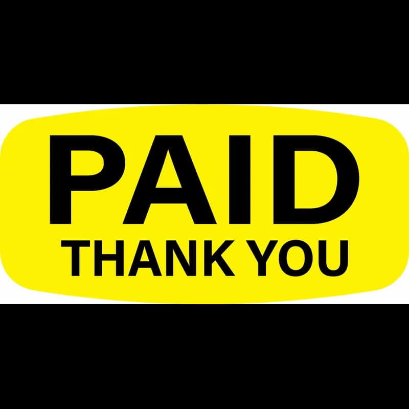Paid Thank You Label 0.625X1.25 IN Yellow Short Oval 1000/Roll