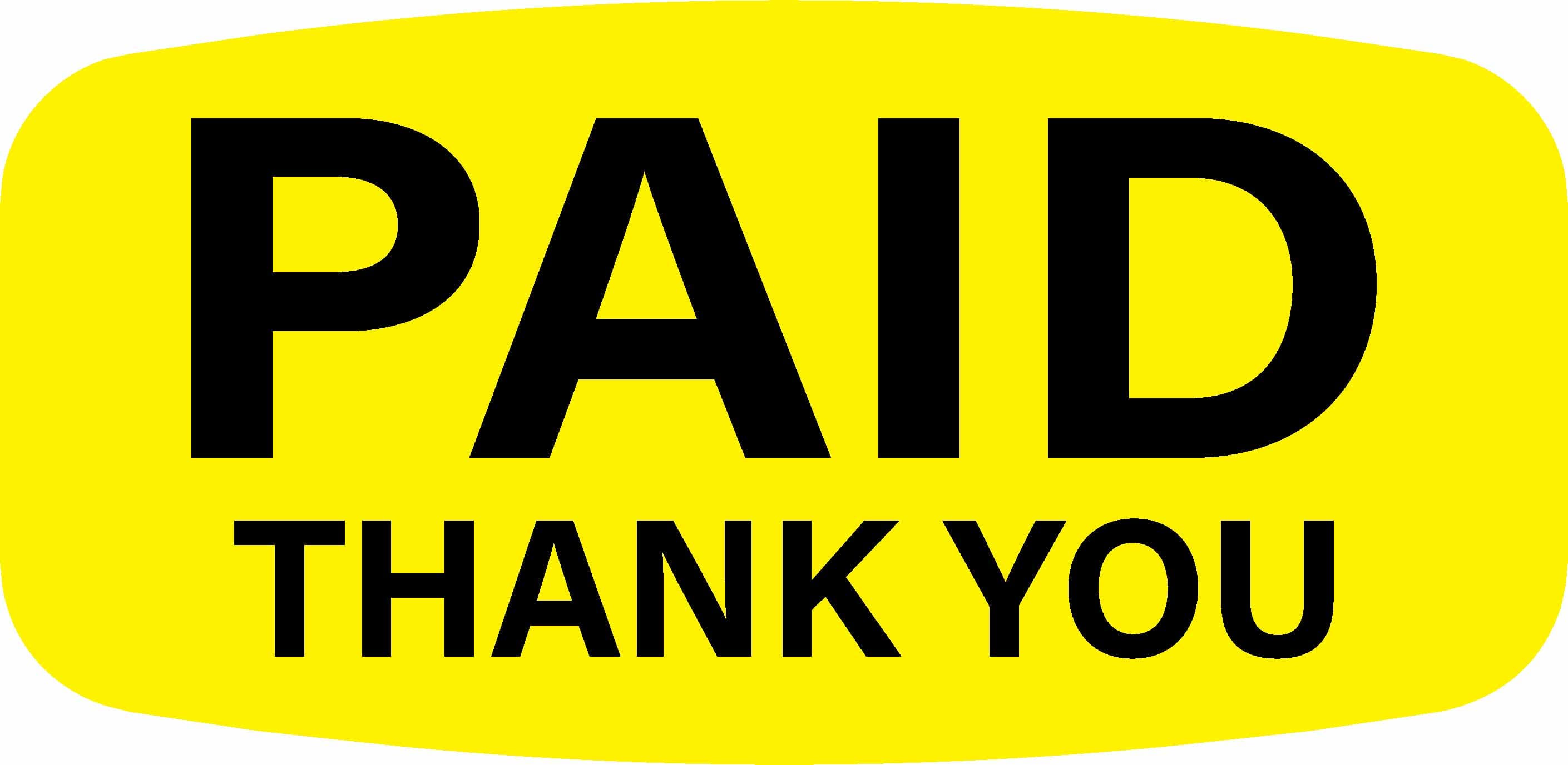 Paid Thank You Label 0.625X1.25 IN Yellow Short Oval 1000/Roll