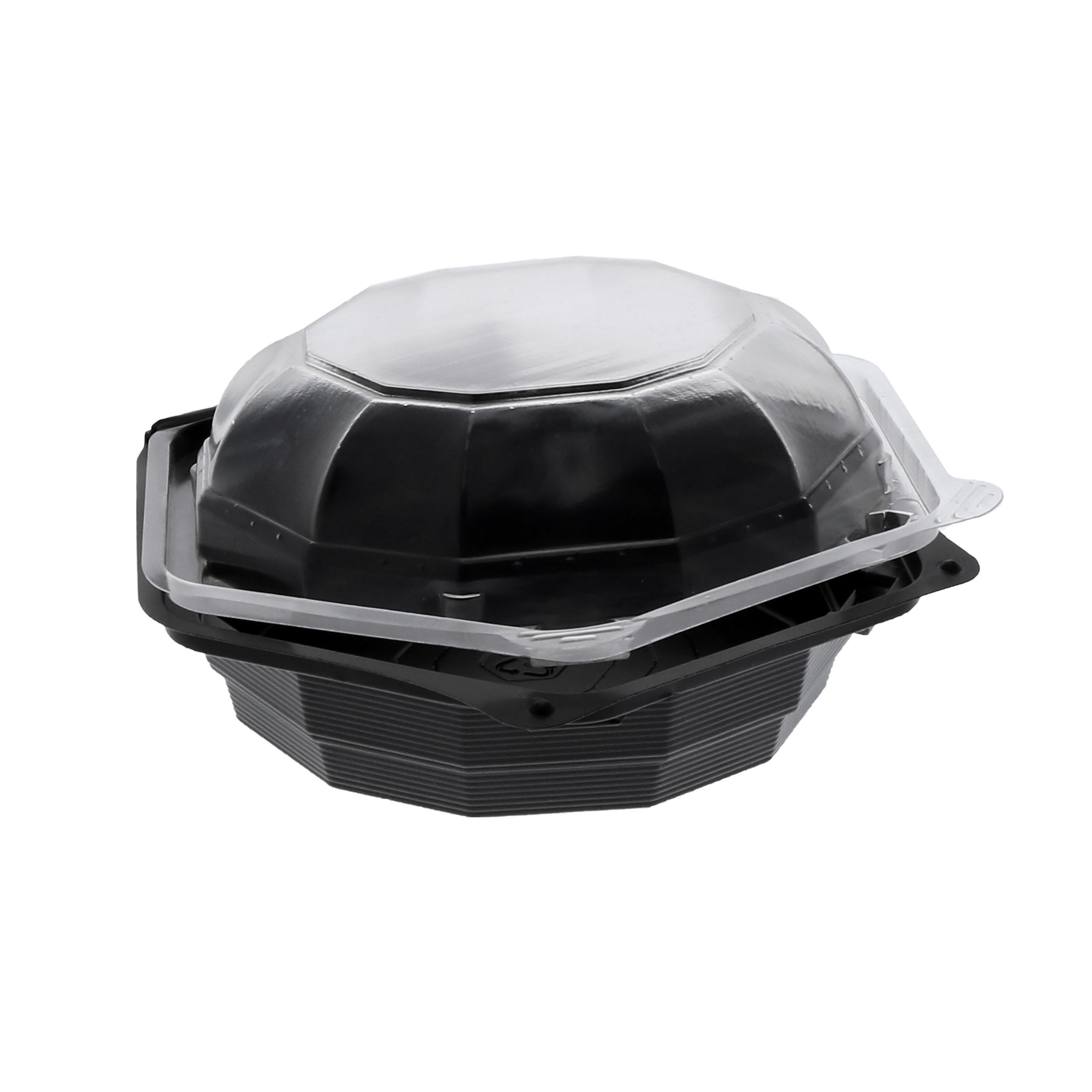 Take-Out Container Hinged 6X3 IN OPS Black Clear Hexagon 120/Case