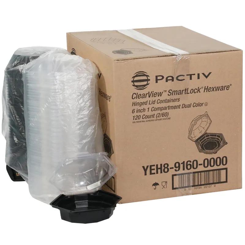 Take-Out Container Hinged 6X3 IN OPS Black Clear Hexagon 120/Case