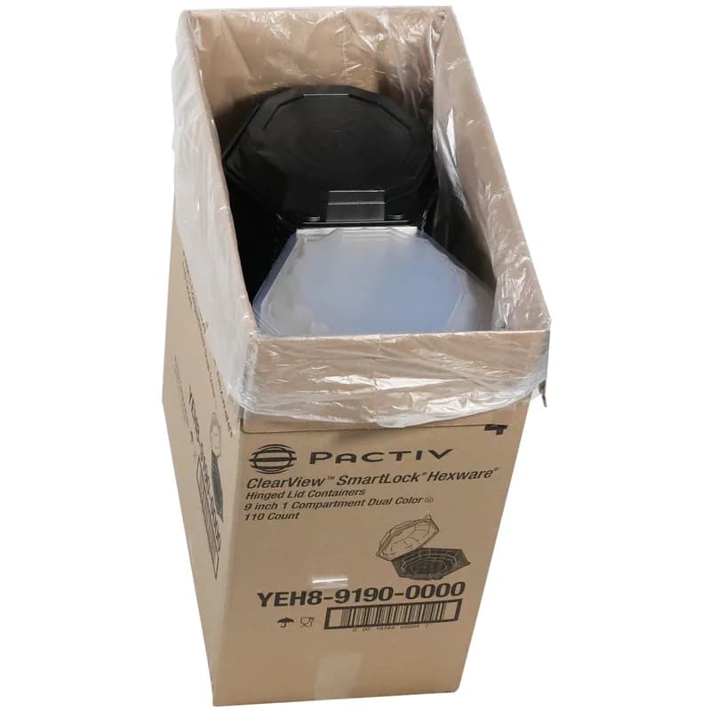 Take-Out Container Hinged 9X10X2.25 IN OPS Black Clear Hexagon 110/Case
