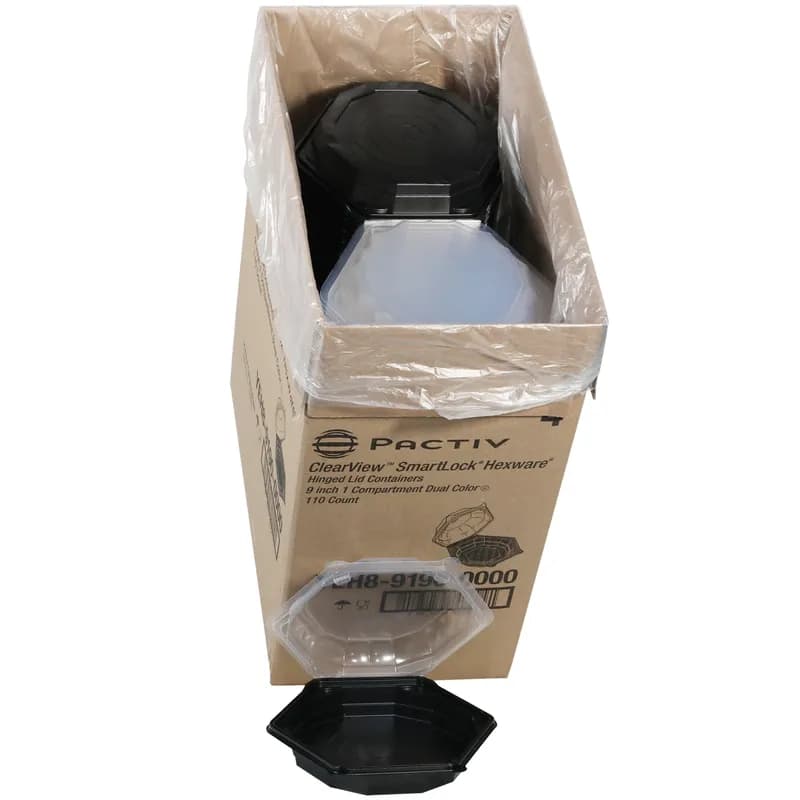 Take-Out Container Hinged 9X10X2.25 IN OPS Black Clear Hexagon 110/Case