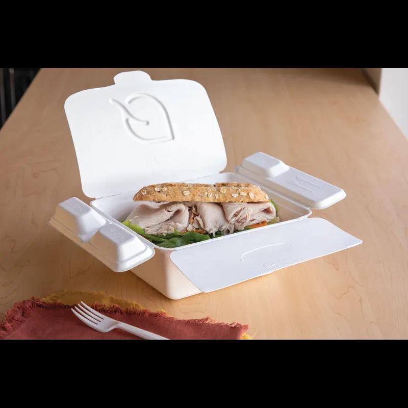 Folia Take-Out Container Fold-Top 9X8X4 IN Sugarcane White Rectangle 150/Case