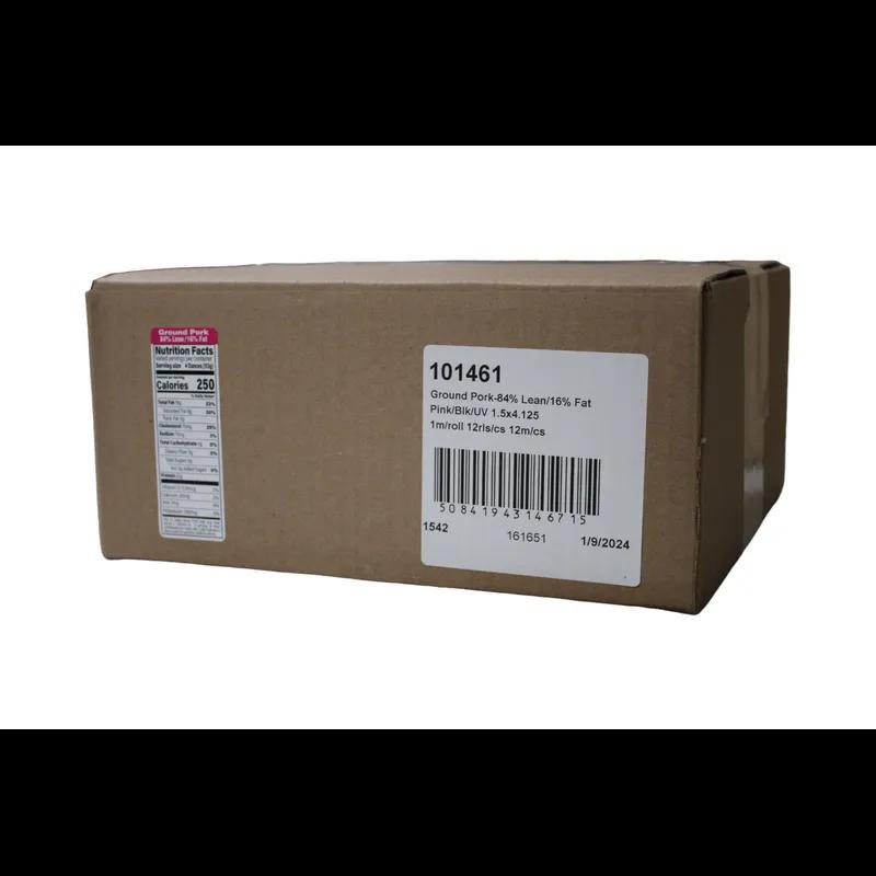 Ground Pork 84% Lean/16% Fat Meat Nutritional Label 1.5X4.125 IN Pink Black UV 1000 Count/Roll 12 Rolls/Case