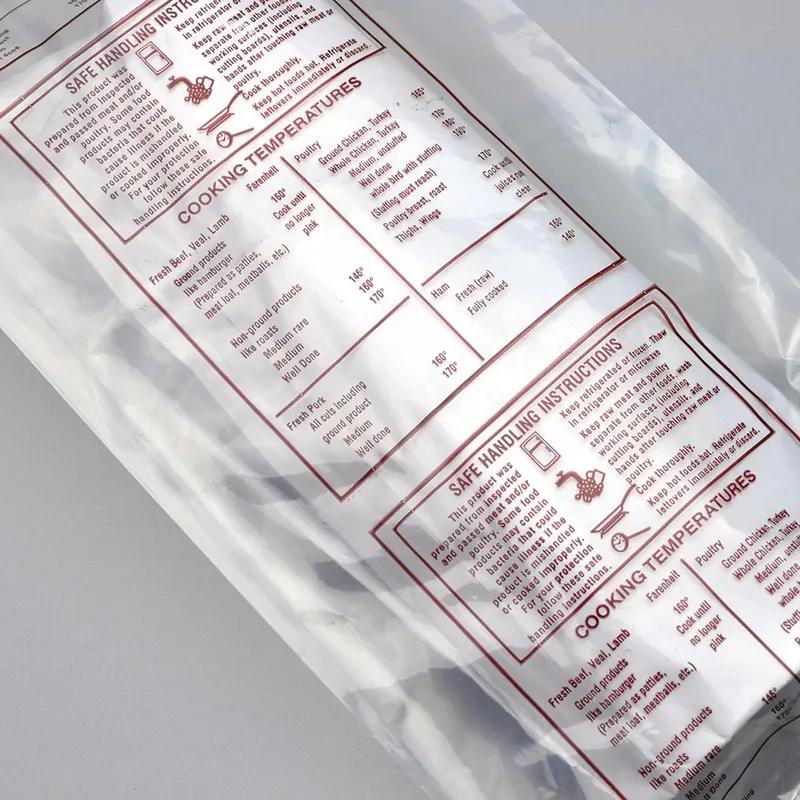 Meat Bag 8X4X18 IN LDPE 1.5MIL Clear Safe Handling Printed With Open Ended Closure Gusset 1000/Case