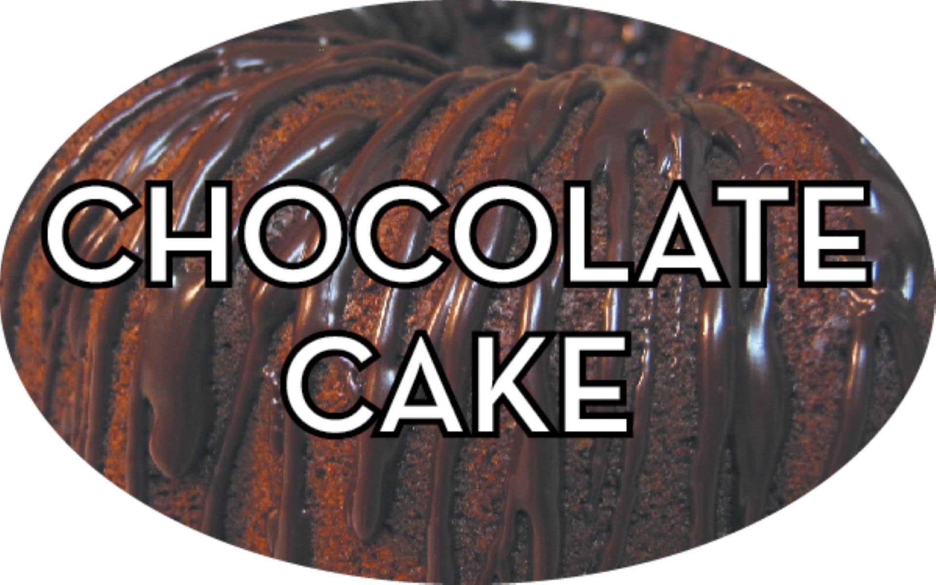 Chocolate Cake Bakery Flavor Label 1.25X2 IN Oval 4 Color Process 500 Count/Roll 20 Rolls/Case 10000 Count/Case