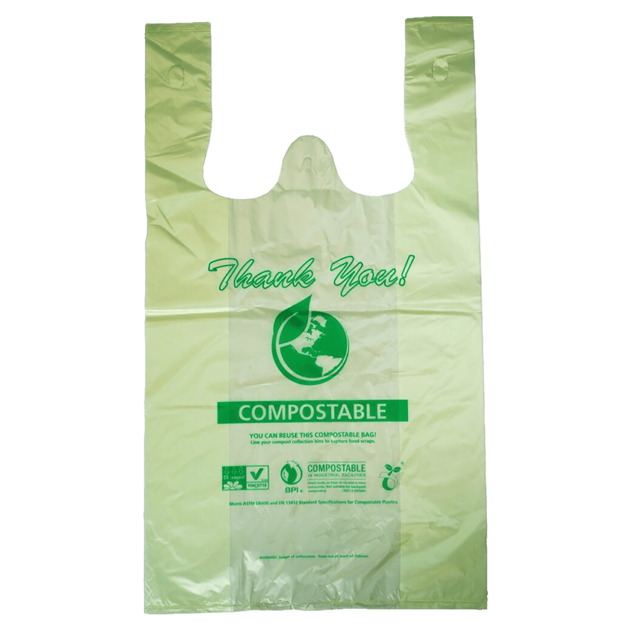 Stalk Market Bag Large (LG) 18.5X21 IN 25 LB 0.9MIL Green T-Shirt With Handle Disposable 500/Case