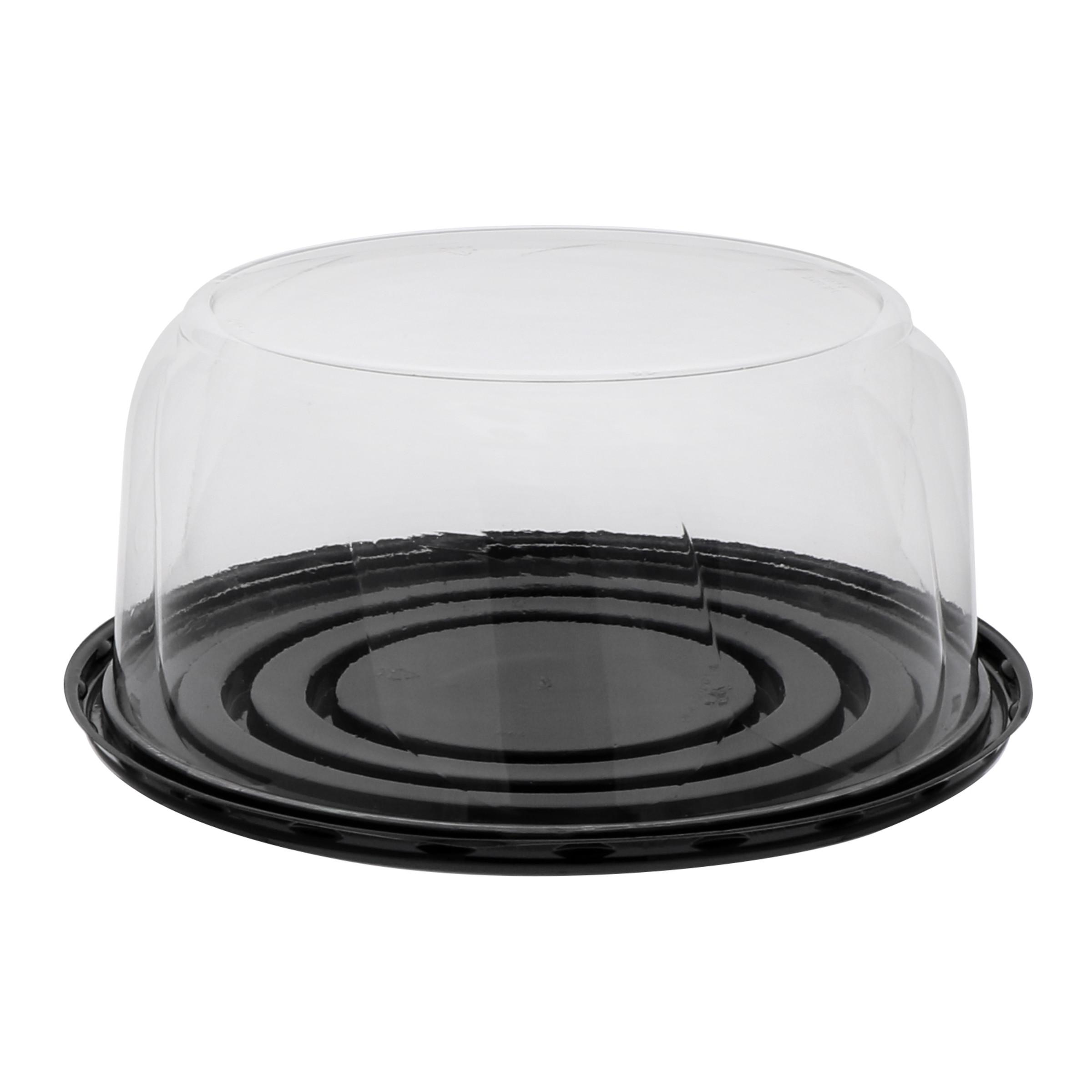 Cake Container & Lid Combo With Dome Lid 9X4 IN PET Clear Black Round Swirl 100/Case
