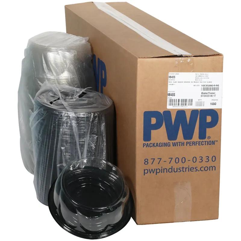 Cake Container & Lid Combo With Dome Lid 9X4 IN PET Clear Black Round Swirl 100/Case
