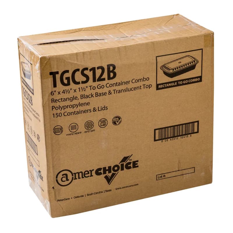 Take-Out Container Base & Lid Combo 12 OZ PP Black Clear Rectangle 150/Case