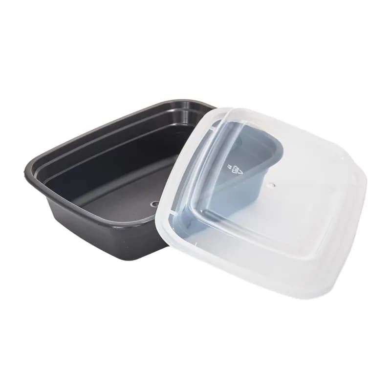 Take-Out Container Base & Lid Combo 12 OZ PP Black Clear Rectangle 150/Case