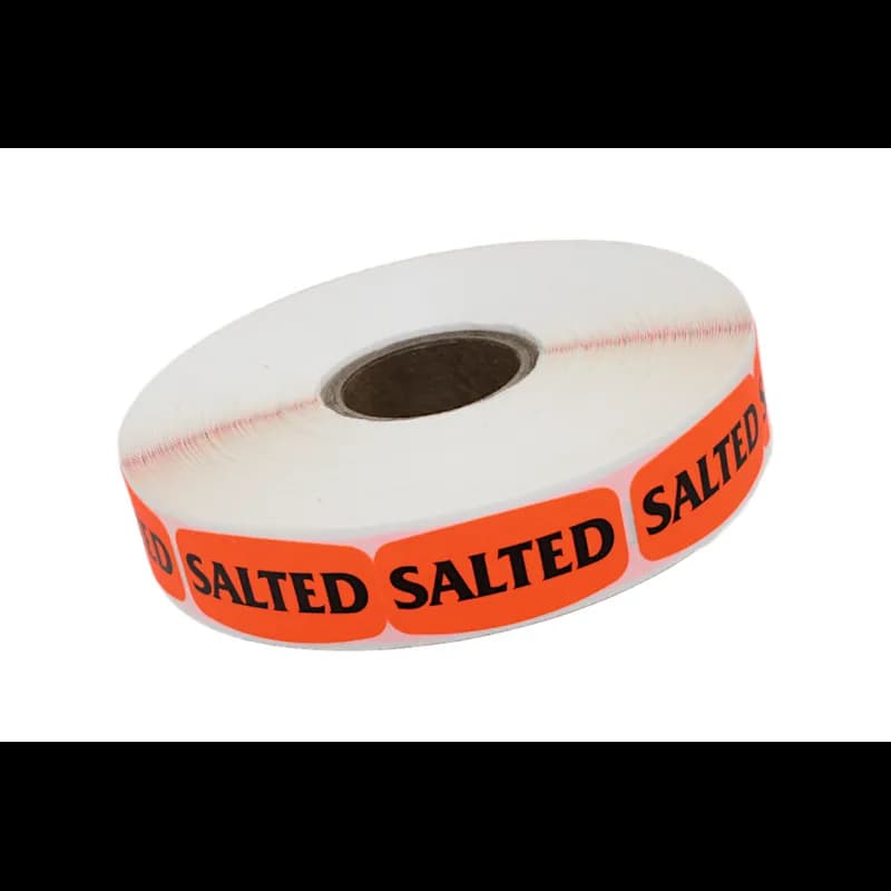 Salted Label Black Fluorescent Red Short Oval Dayglo 1000 Count/Roll 50 Rolls/Case 50000 Count/Case
