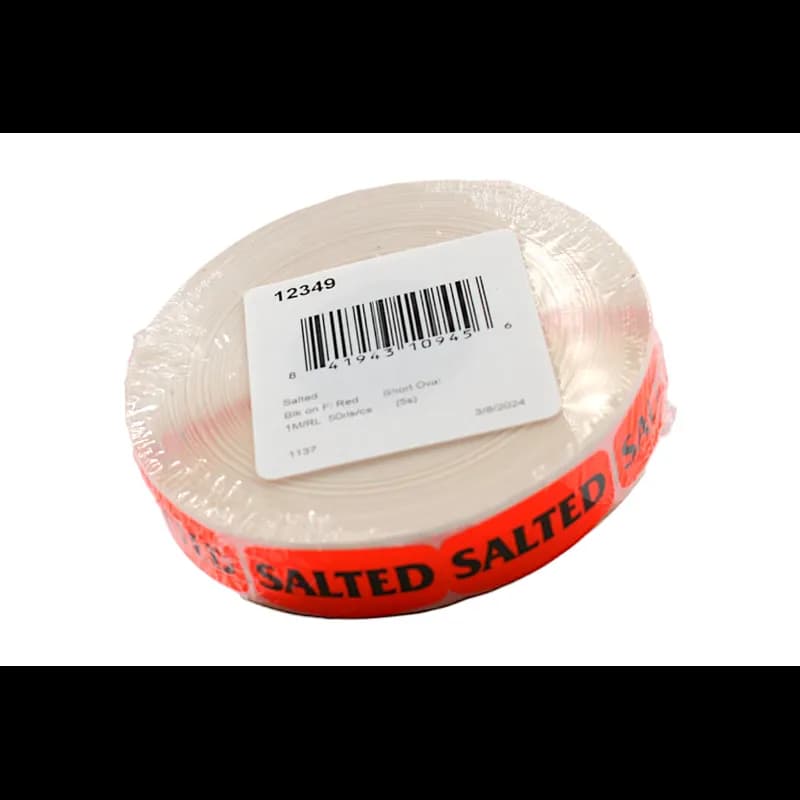 Salted Label Black Fluorescent Red Short Oval Dayglo 1000 Count/Roll 50 Rolls/Case 50000 Count/Case