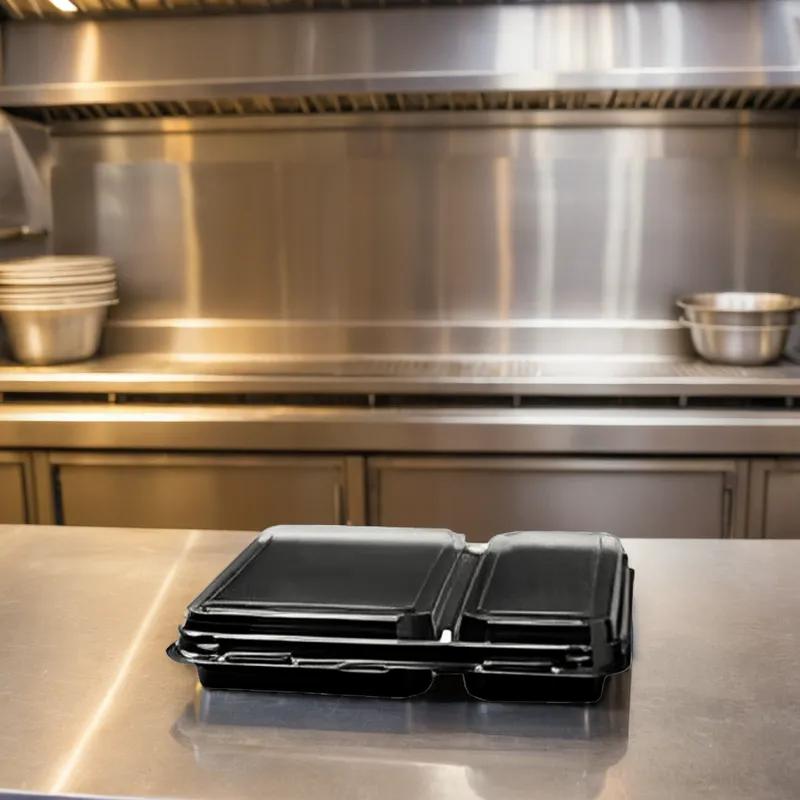 Solo® Creative Carryouts® BoxLine™ Take-Out Container Hinged 8X7 IN 2 Compartment PS Rectangle 100/Case