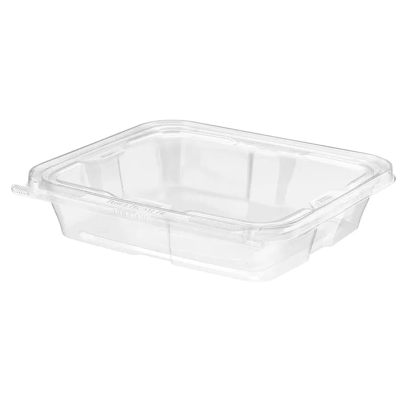 Safe-T-Fresh® Deli Container Hinged With Flat Lid 35 OZ RPET Clear Rectangle 150/Case