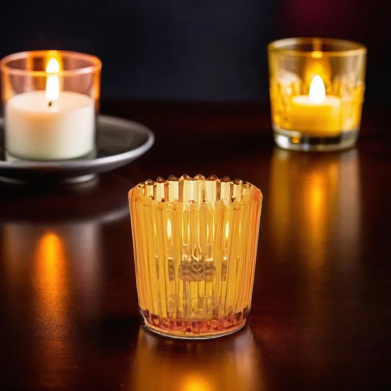 Tealight Candle Holder 2.5X2.5 IN Glass Amber Ribbed 12/Case