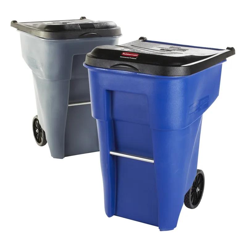 Brute® Trash 1-Stream Curbside Trash 50 GAL 200 QT Blue Resin With Hinged Lid Rollout 1/Each
