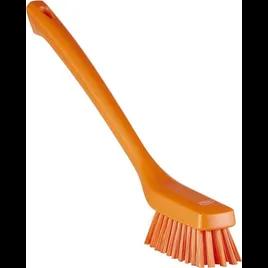 Vikan® Narrow Cleaning Brush 16.5X1.8X4.3 IN PP Polyester Stainless Steel Orange Stiff Bristles Long Handle 1/Each