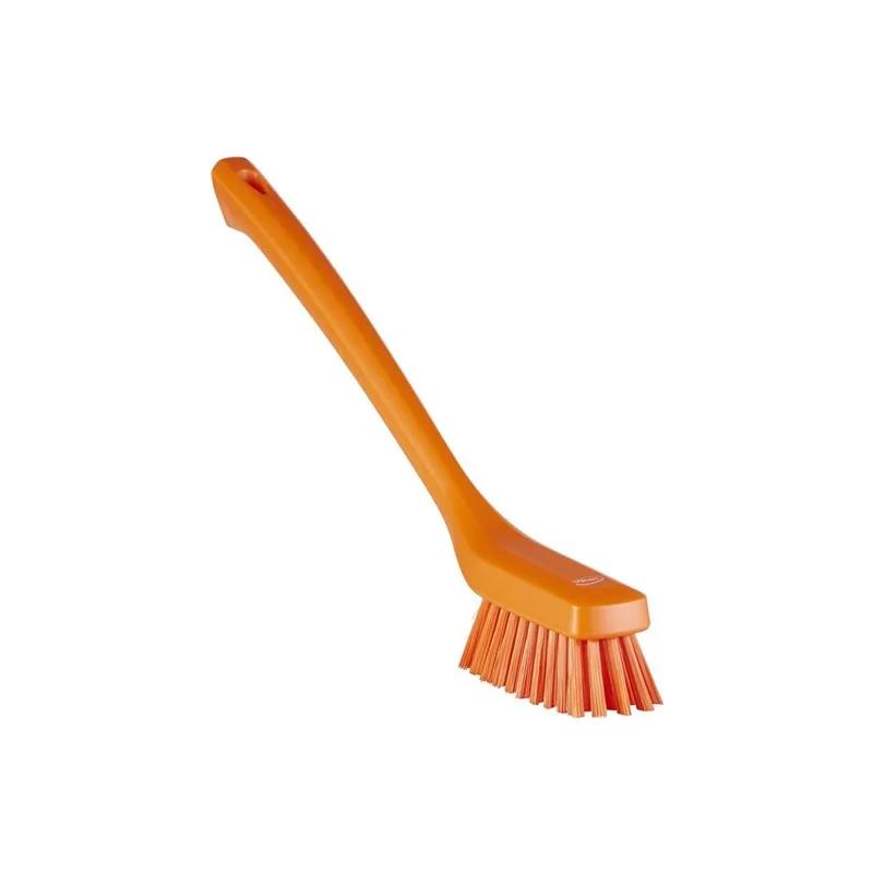 Vikan® Narrow Cleaning Brush 16.5X1.8X4.3 IN PP Polyester Stainless Steel Orange Stiff Bristles Long Handle 1/Each