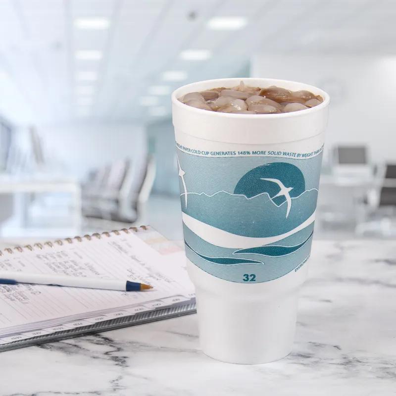 Dart® J Cup® Cup Insulated 32 OZ EPS Teal White Horizon® 16 Count/Pack 25 Packs/Case 400 Count/Case