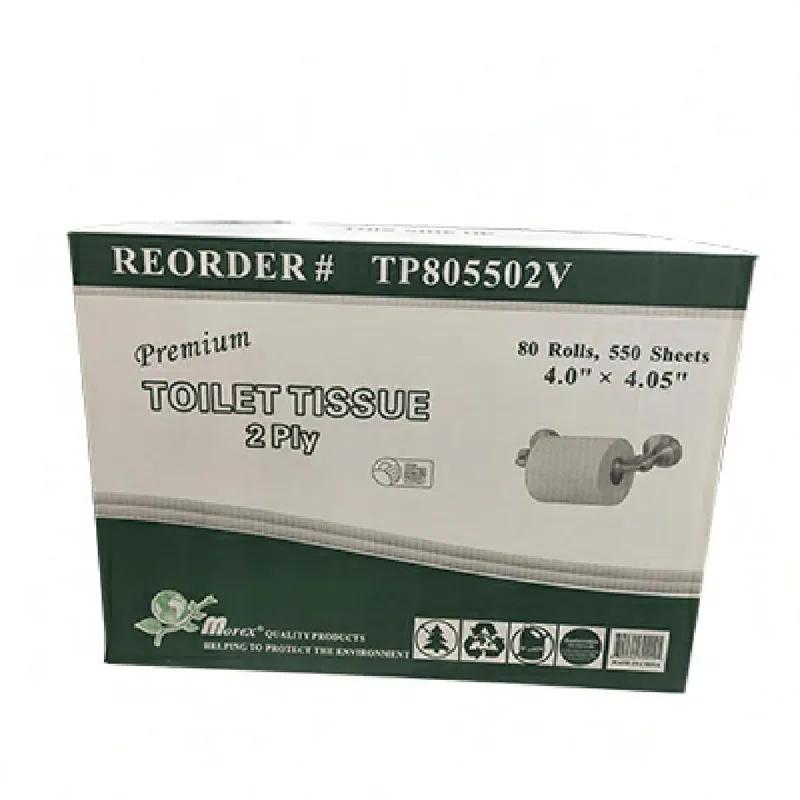 Toilet Paper & Tissue Roll 4X4 IN 2PLY Premium Virgin 550 Sheets/Roll 80 Rolls/Case