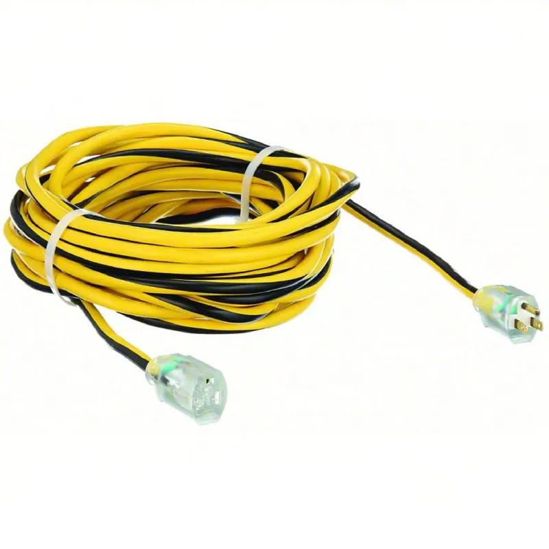 Outdoor use Extension Cord Yellow Black Thermoplastic Rubber SJ NEMA 5-15P Plug 12/3 Gauge 1/Each
