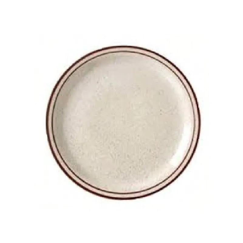 Plate 10.5 IN China Round Narrow Rim Brown Band Speckled 12/Case