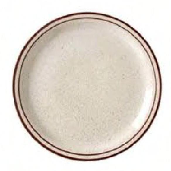 Plate 10.5 IN China Round Narrow Rim Brown Band Speckled 12/Case