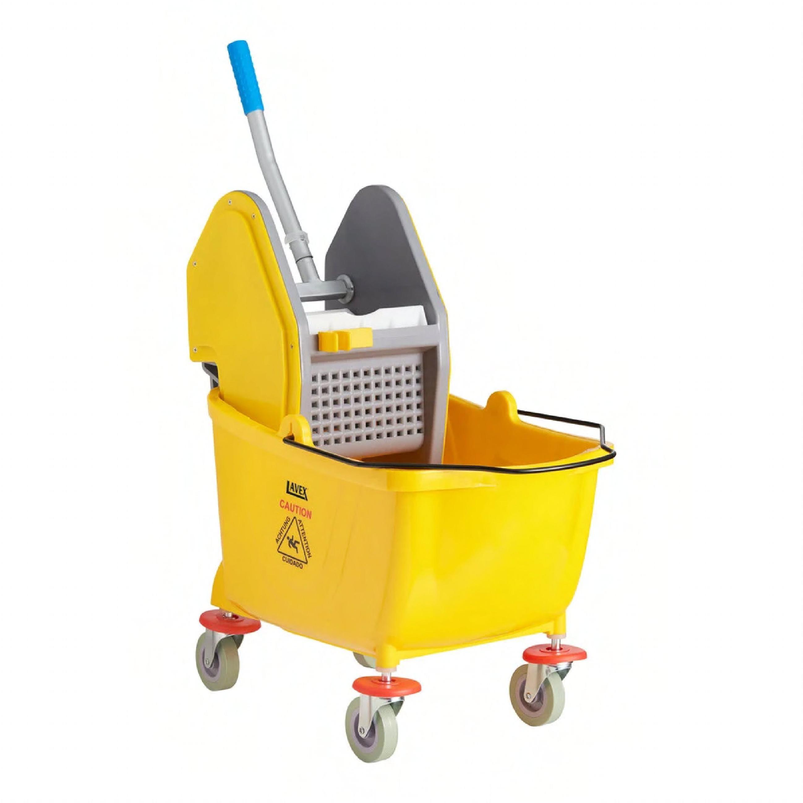 Lavex™ Mop Bucket & Wringer 23X14.75X15 IN 35 QT Plastic Yellow Down Press Combo With Casters 1/Each