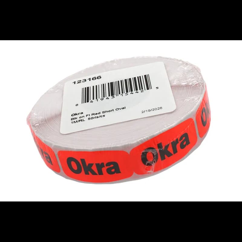 Okra Label 1.25X0.625 IN Black Red Oval Short 1000/Roll