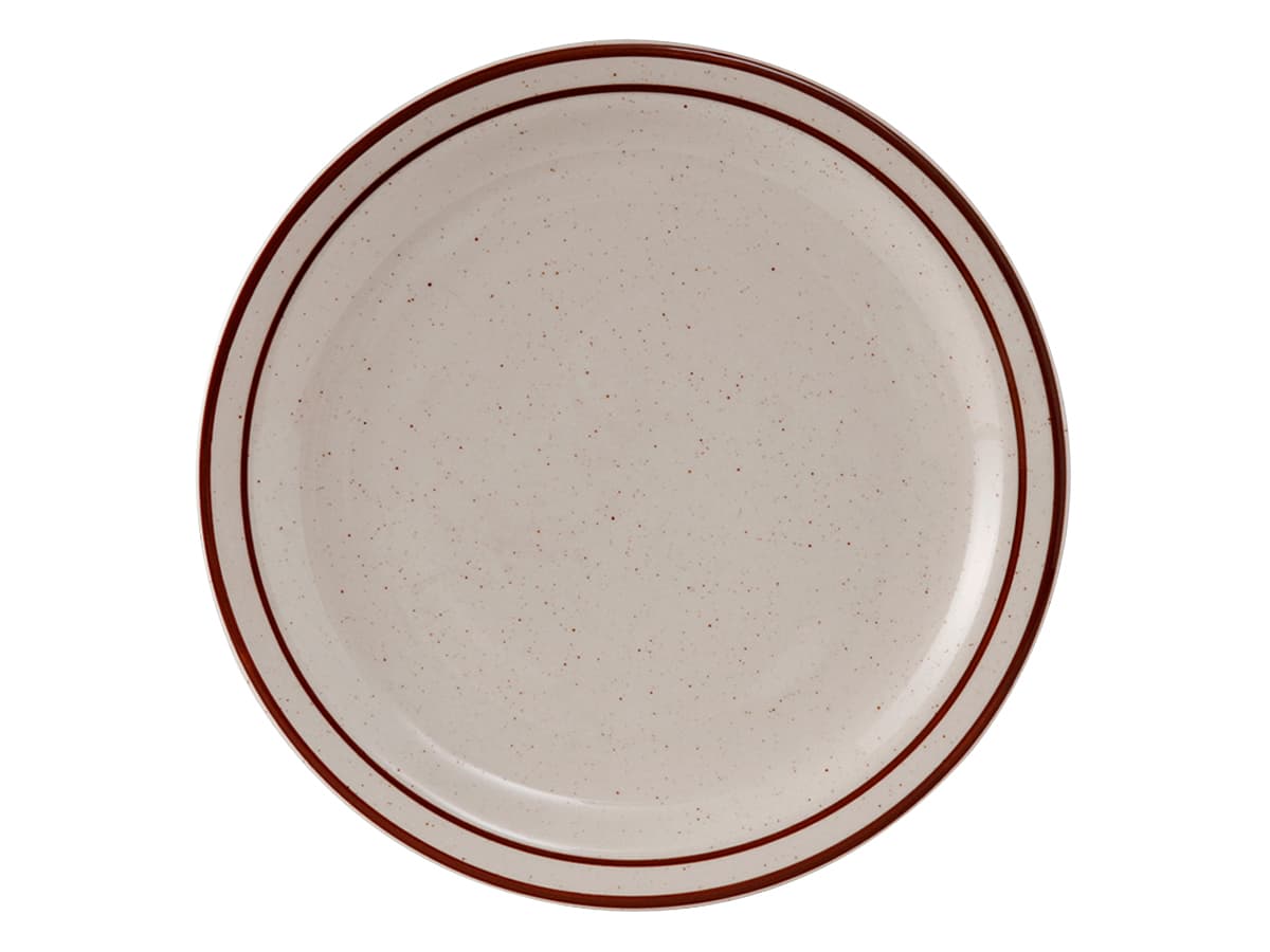 Bahamas Plate 10.5 IN China Eggshell Brown Round Narrow Rim Speckled Fully Vitrified 12/Case