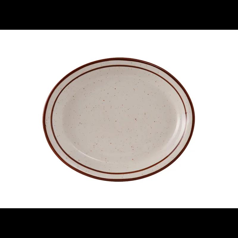 Bahamas Platter 9.5X7.5 IN China Eggshell Brown Oval Narrow Rim Speckled Fully Vitrified 24/Case
