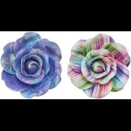 Gum Paste Cake Decoration 3.75X3.75X1.95 IN Assorted Painted Rose 8/Box