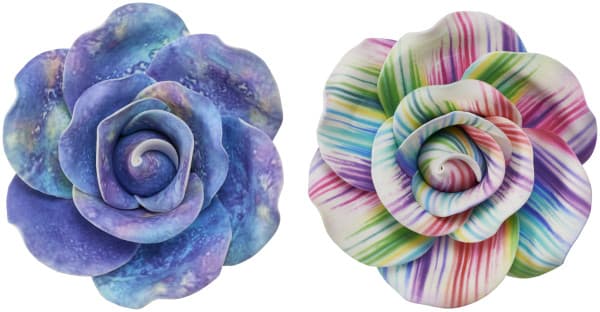 Gum Paste Cake Decoration 3.75X3.75X1.95 IN Assorted Painted Rose 8/Box