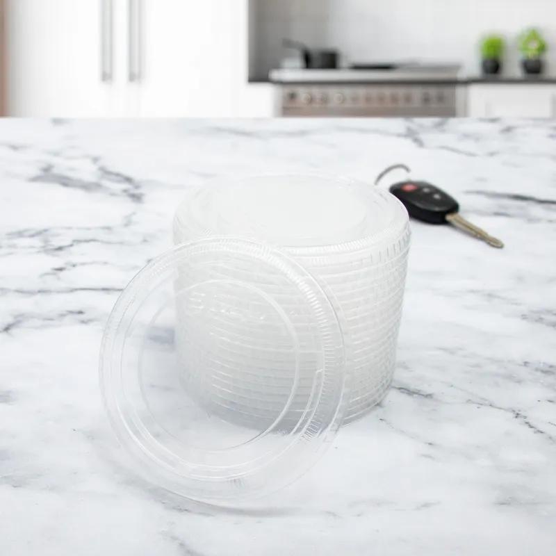 Solo® Sauces, Sides, & Sweets™ Lid Flat 4.0155X0.34 IN 1 Compartment PP Clear For 5.5 OZ Souffle & Portion Cup 100 Count/Pack 10 Packs/Case