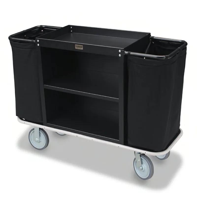Housekeeping Cart 57X20.5X41 IN Steel Full Wrap-Around Bumper Low-Profile Handles 8IN Black Wheels 1/Each