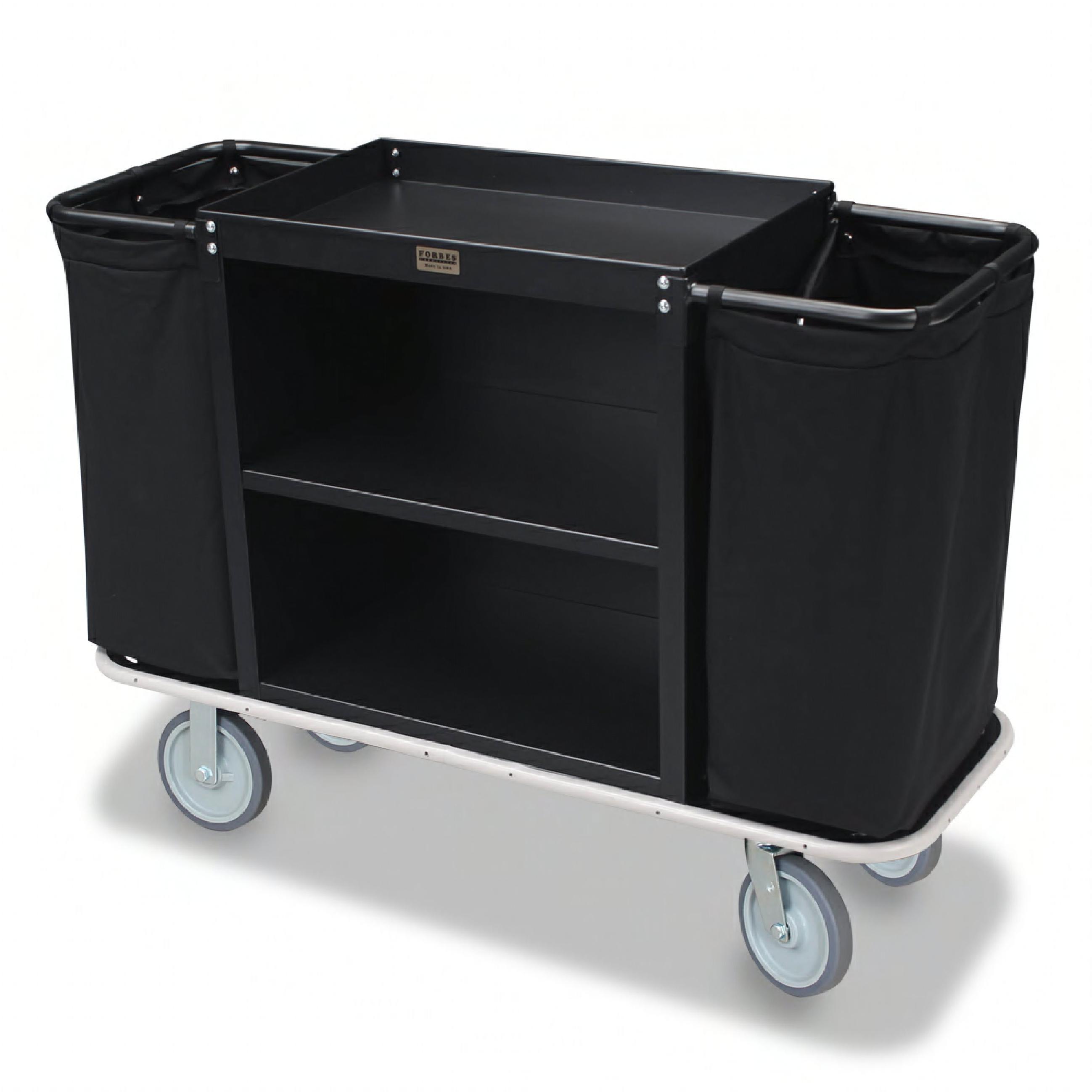 Housekeeping Cart 57X20.5X41 IN Steel Full Wrap-Around Bumper Low-Profile Handles 8IN Black Wheels 1/Each